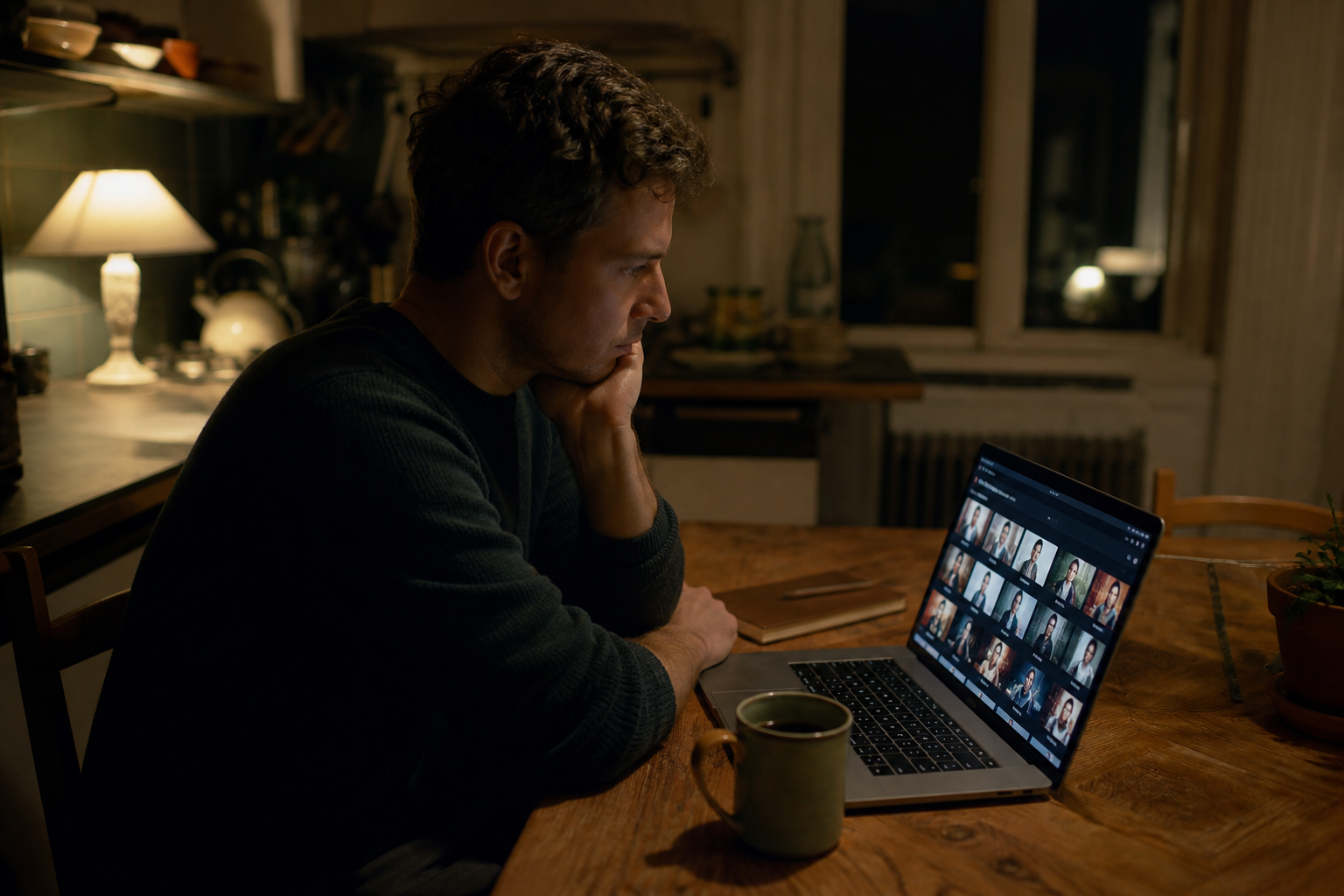 Someone at a kitchen table building a private catalog of family films